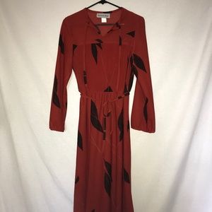 Vintage Dress-Rusty Red and Floral-Vintage Design-Size 9